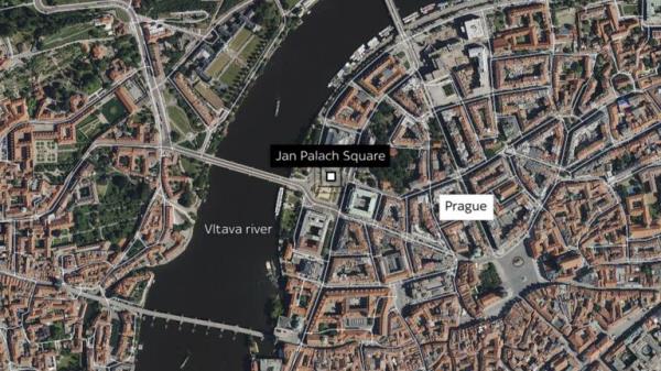 A map showing Jan Palach Square, wher<em></em>e the shooting took place
