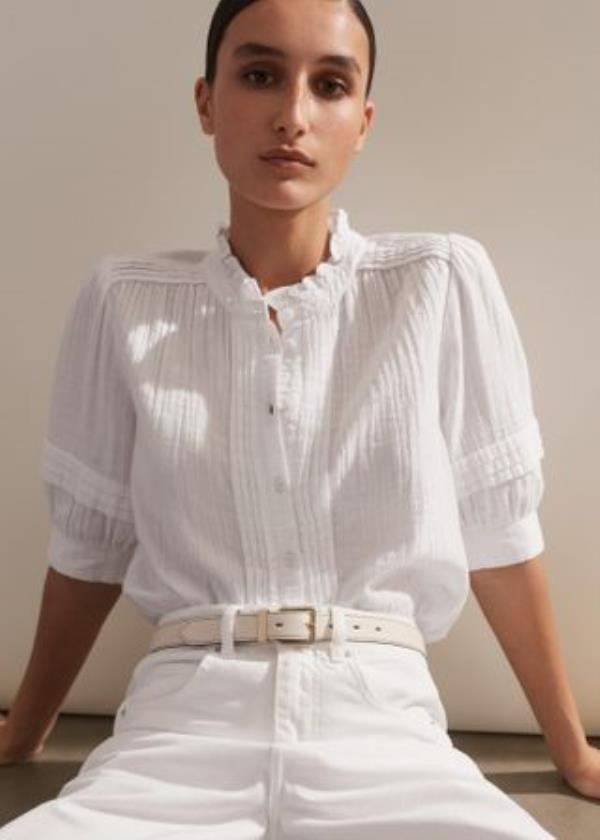 Lace-Trimmed Ruffled Linen-Blend Blouse