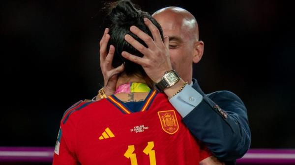 Jenni Hermoso  is kissed by president of the RFEF Luis Rubiales during the FIFA Womens World Cup 2023 Final football match 