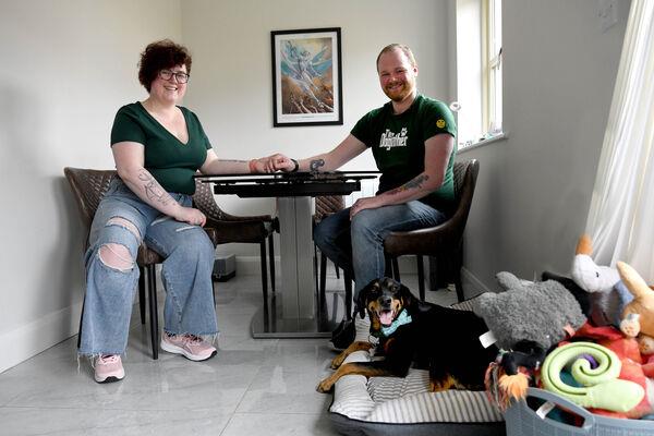 Lisa and Lee Brassil with their dog Bowie at home in Naas. Photograph Moya Nolan