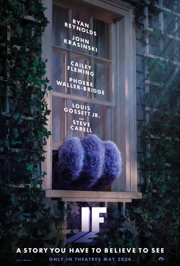 IF 2024 Movie Poster Featuring a Purple Mo<em></em>nster Hand Reaching Out a Window