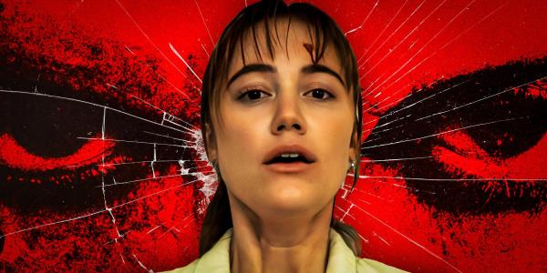 Maika Mo<em></em>nroe in Lo<em></em>nglegs and Nicolas Cage's eyes behind her